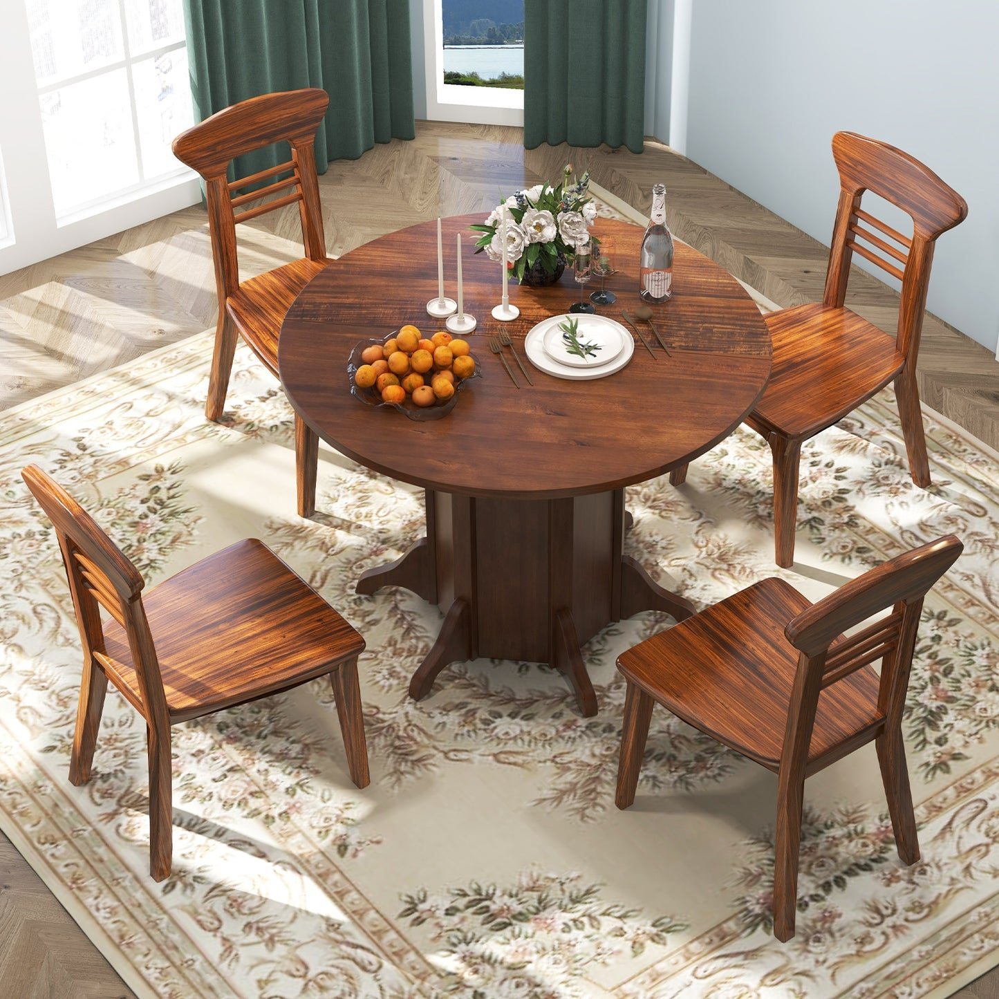 Round Dining Table with Pedestal Base for 4-6 People, Walnut Dining Tables at Gallery Canada