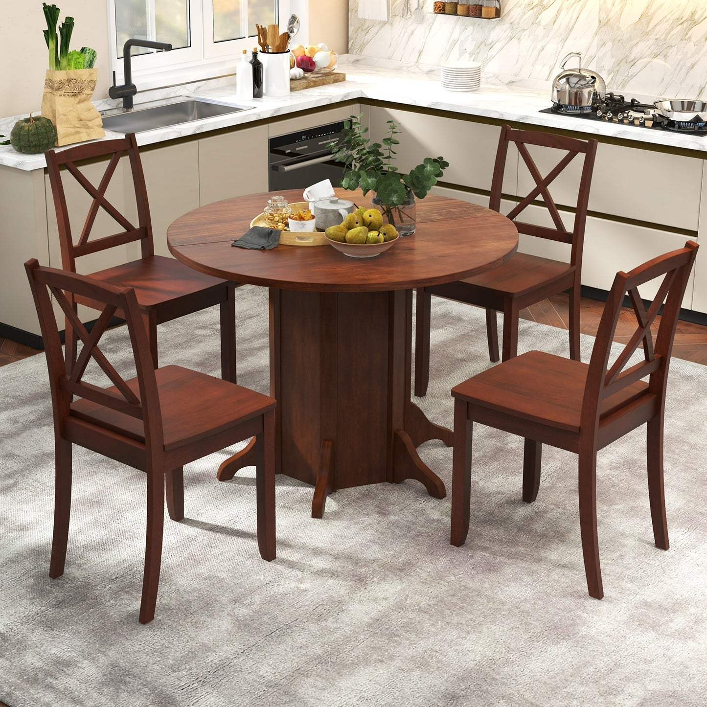 Round Dining Table with Pedestal Base for 4-6 People, Walnut Dining Tables at Gallery Canada