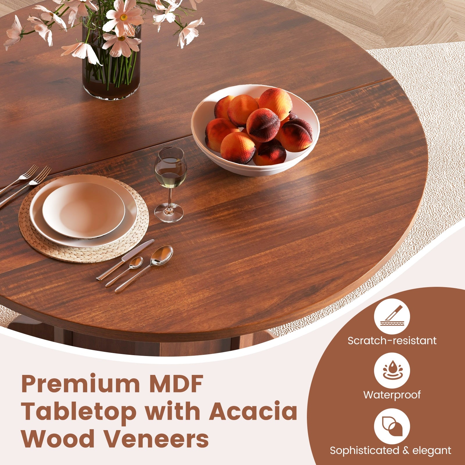 Round Dining Table with Pedestal Base for 4-6 People, Walnut Dining Tables at Gallery Canada