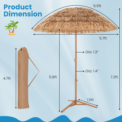6.5 Feet Thatched Tiki Umbrella with Foldable Stand Push Button Tilt, Natural Outdoor Umbrellas at Gallery Canada