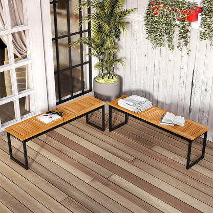 Set of 2 Patio Dining Bench for 2-3 Person Indoor Outdoor, Natural Outdoor Benches at Gallery Canada
