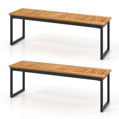 Set of 2 Patio Dining Bench for 2-3 Person Indoor Outdoor, Natural Outdoor Benches Natural at Gallery Canada
