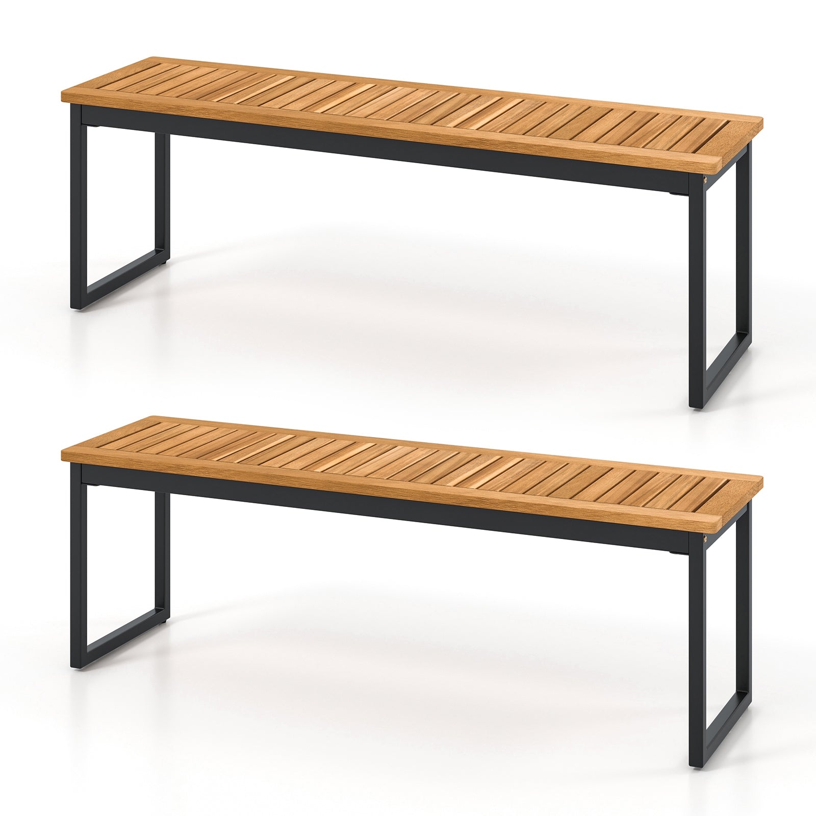 Set of 2 Patio Dining Bench for 2-3 Person Indoor Outdoor, Natural Outdoor Benches at Gallery Canada