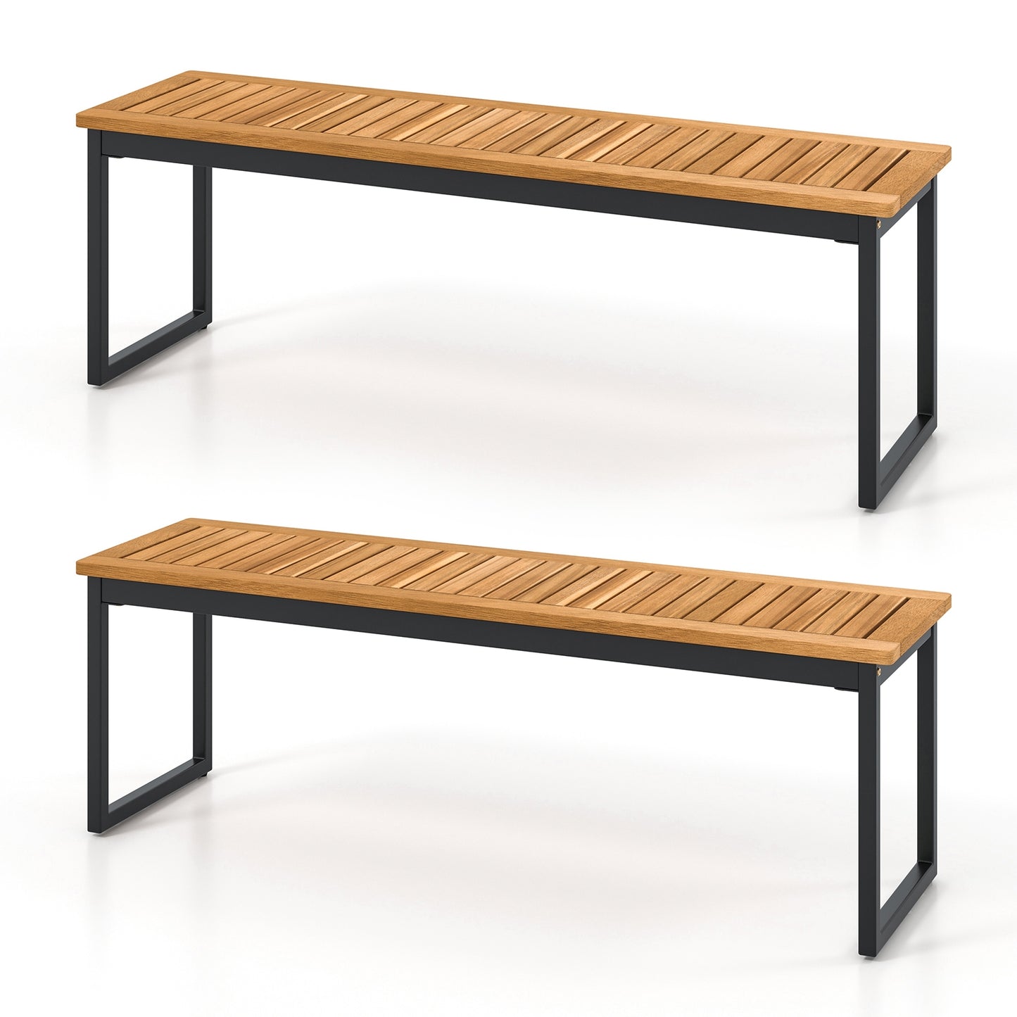 Set of 2 Patio Dining Bench for 2-3 Person Indoor Outdoor, Natural Outdoor Benches at Gallery Canada