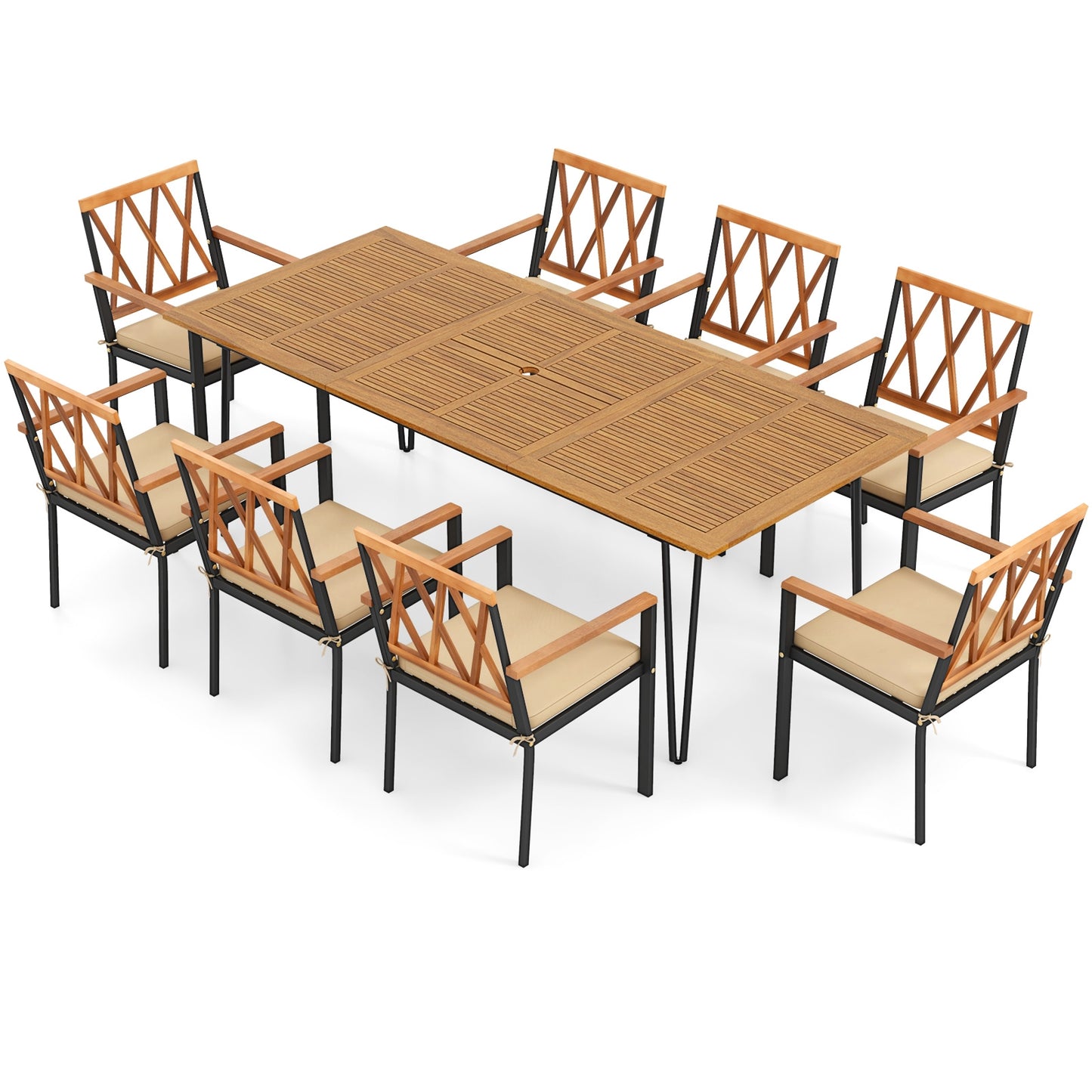 Acacia Wood Outdoor Furniture Set 9 Pieces Patio Dining Set with 8 Chairs, Natural Patio Dining Sets Natural at Gallery Canada