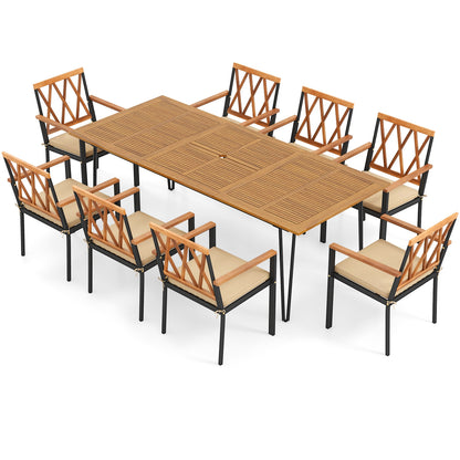 Acacia Wood Outdoor Furniture Set 9 Pieces Patio Dining Set with 8 Chairs, Natural Patio Dining Sets Natural at Gallery Canada