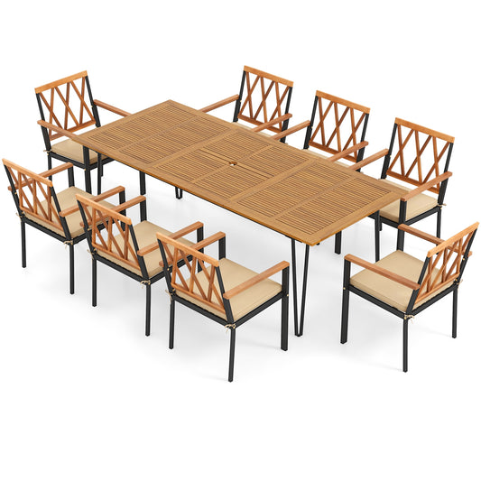 Acacia Wood Outdoor Furniture Set 9 Pieces Patio Dining Set with 8 Chairs, Natural Patio Dining Sets Natural at Gallery Canada