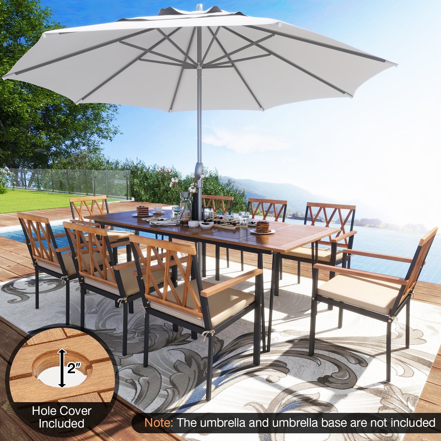 Acacia Wood Outdoor Furniture Set 9 Pieces Patio Dining Set with 8 Chairs, Natural Patio Dining Sets at Gallery Canada