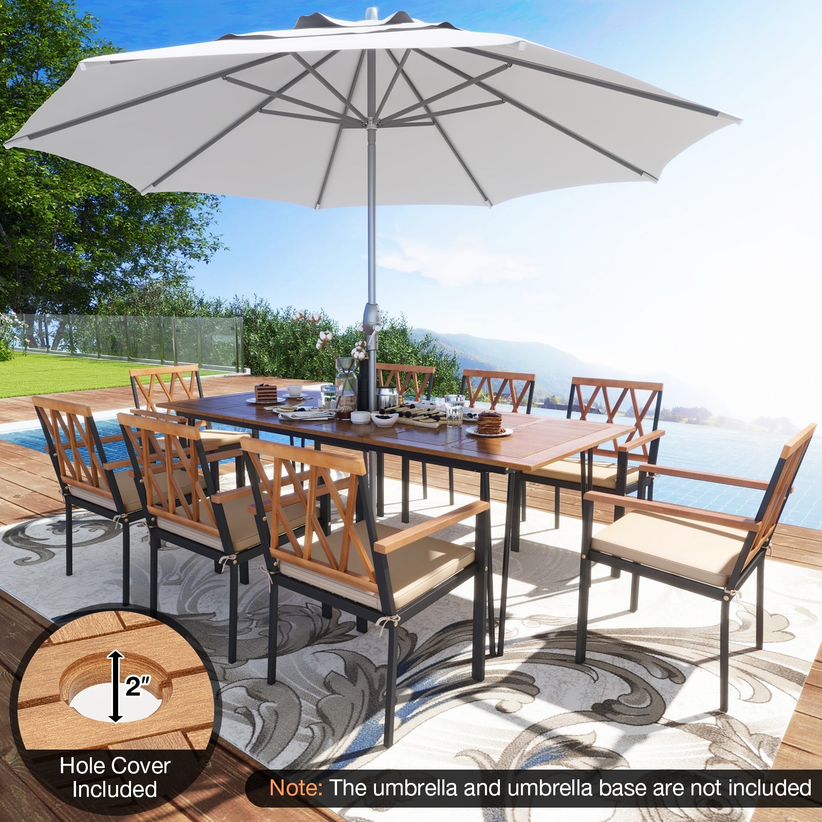 Acacia Wood Outdoor Furniture Set 9 Pieces Patio Dining Set with 8 Chairs, Natural Patio Dining Sets at Gallery Canada