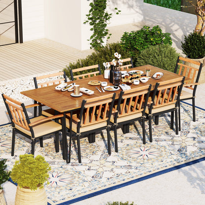 9 Pieces Patio Dining Outdoor Furniture Set with 8 Chairs and Umbrella Hole, Natural Patio Dining Sets at Gallery Canada