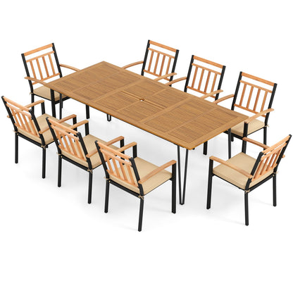 9 Piece Patio Dining Set, 8 Chairs, Umbrella Hole, Natural Patio Dining Sets Natural at Gallery Canada