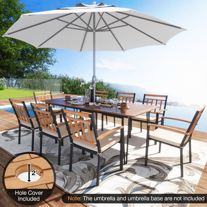 9 Pieces Patio Dining Outdoor Furniture Set with 8 Chairs and Umbrella Hole, Natural Patio Dining Sets at Gallery Canada