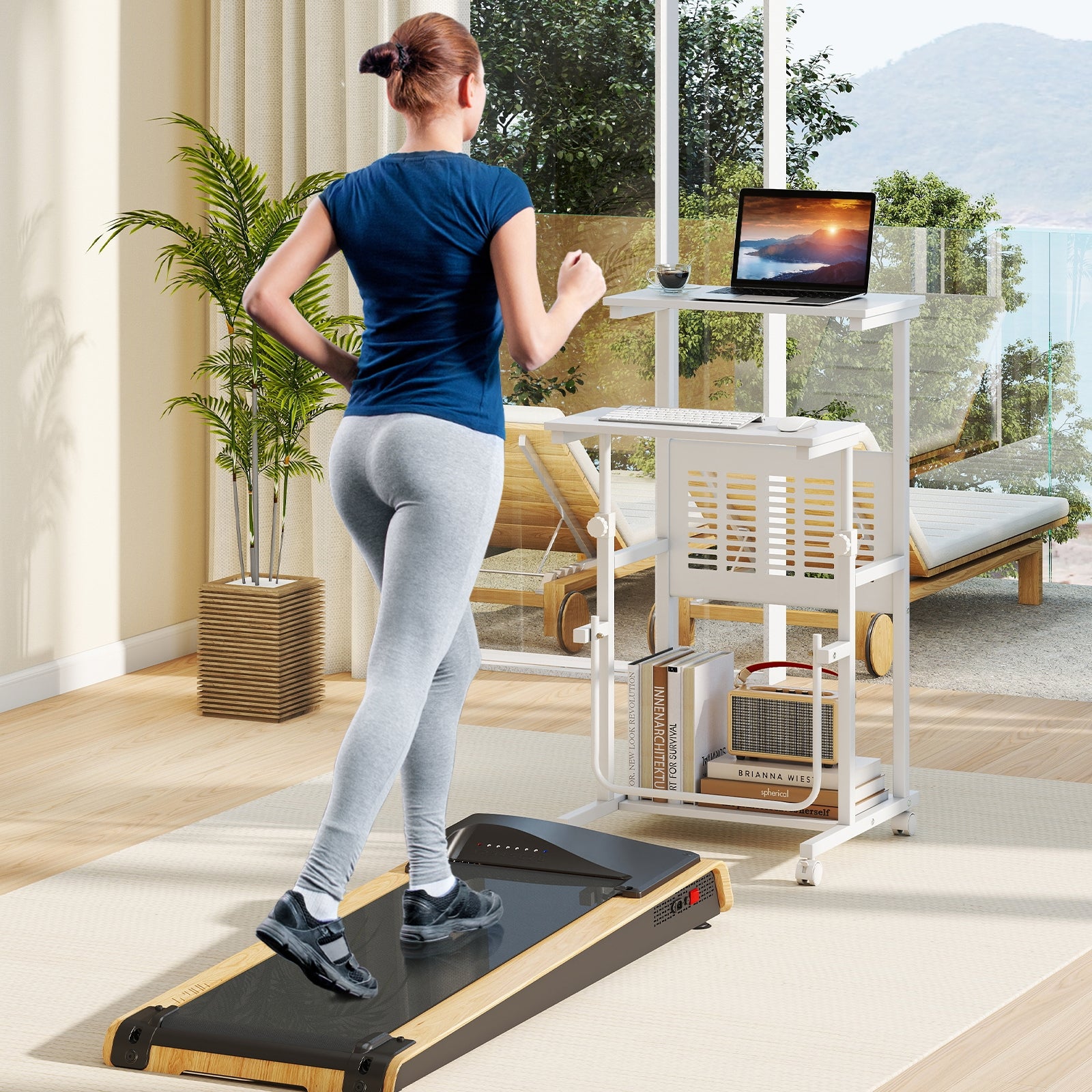 Height Adjustable Mobile Computer Stand-Up Desk with Two Modes, White Computer Desks at Gallery Canada