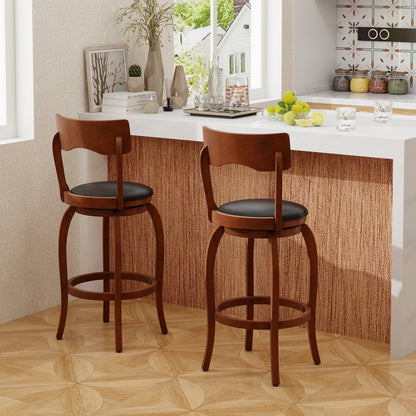 Swivel Bar Stools Set of 2 with Rubber Wood Frame and Upholstered Seat-29 Inch, Black & Brown Bar Stools at Gallery Canada