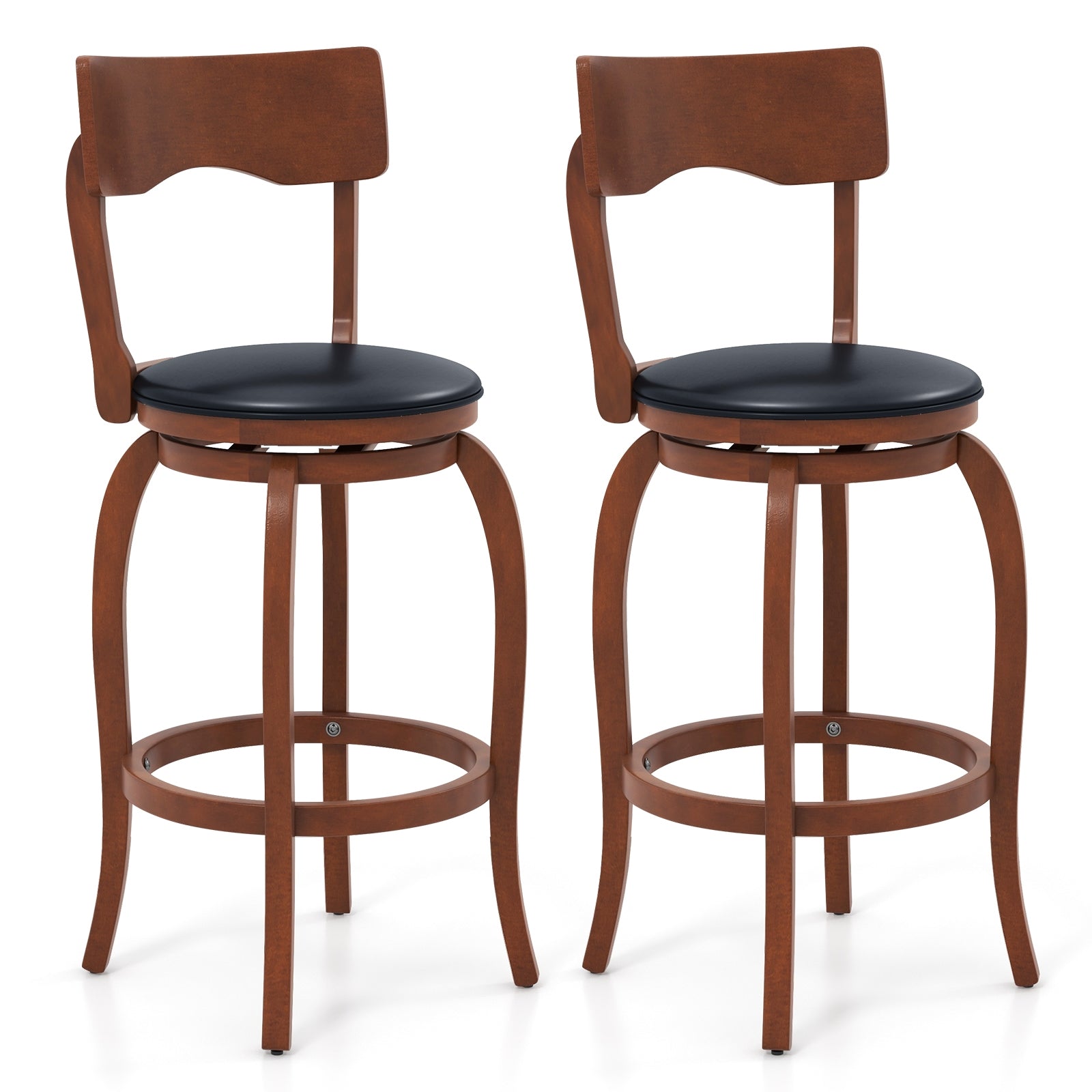 Swivel Bar Stools Set of 2 with Rubber Wood Frame and Upholstered Seat-29 Inch, Black & Brown Bar Stools Set of 2, 29 Inch - Black & Brown at Gallery Canada