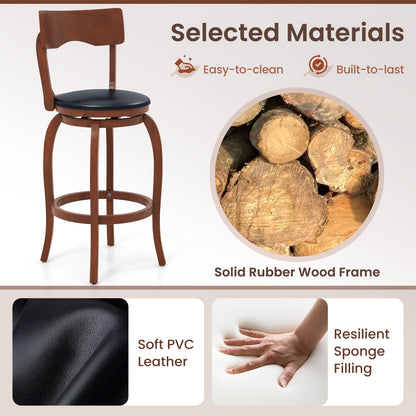 Swivel Bar Stools Set of 2 with Rubber Wood Frame and Upholstered Seat-29 Inch, Black & Brown Bar Stools at Gallery Canada