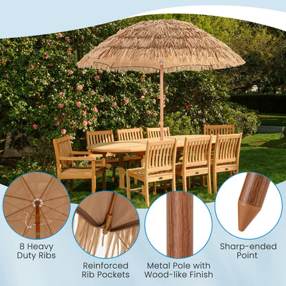 6.5 Feet Thatched Tiki Umbrella with Foldable Stand Push Button Tilt, Natural Outdoor Umbrellas at Gallery Canada