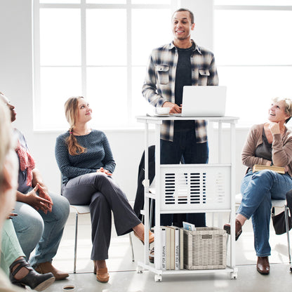 Height Adjustable Mobile Computer Stand-Up Desk with Two Modes, White Computer Desks at Gallery Canada