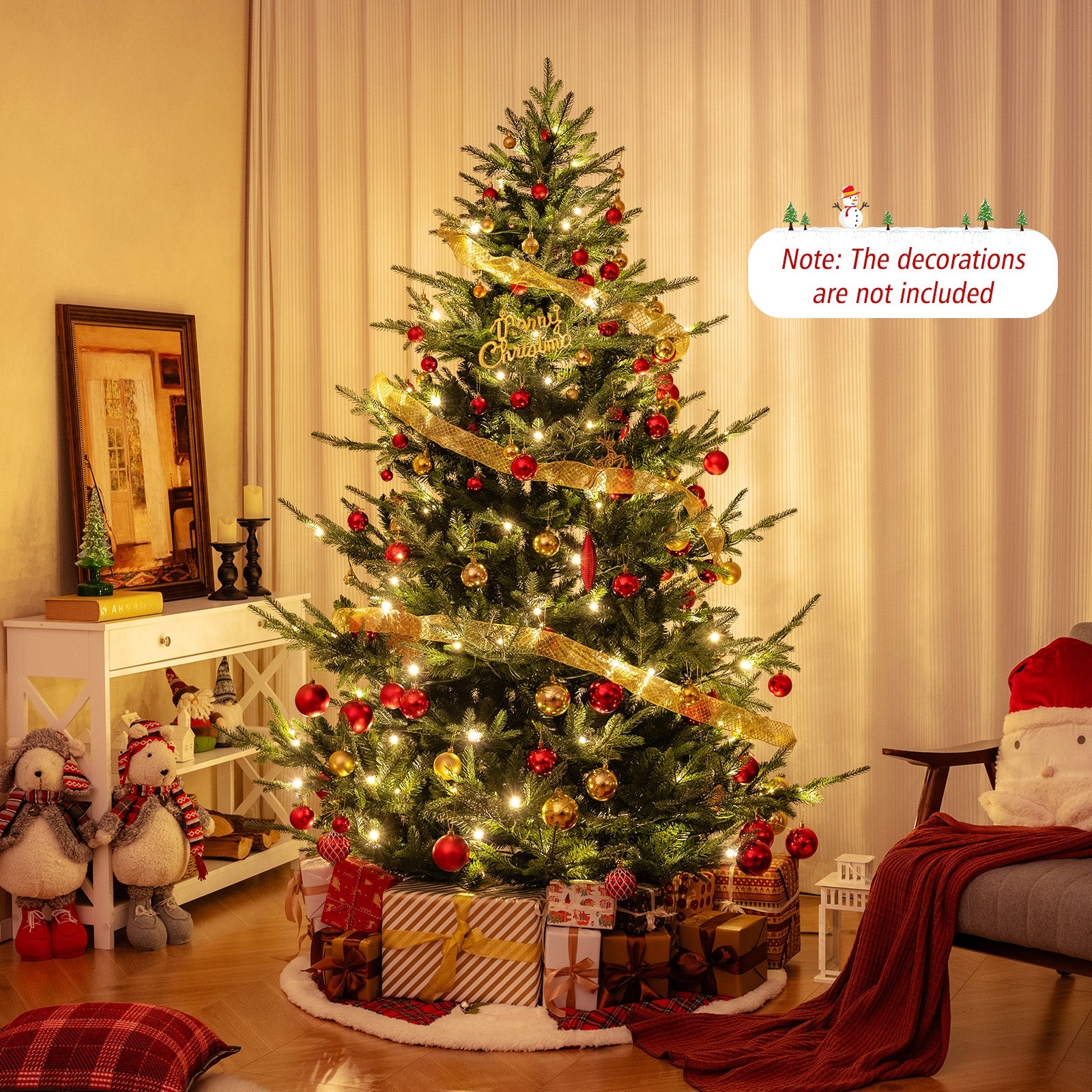 6/7/8 FT Pre-Lit Artificial Hinged Xmas Tree with 778/1480 PVC and PE Branch Tips-L, Green Christmas Tree at Gallery Canada