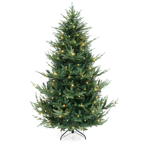 6/7/8 FT Pre-Lit Artificial Hinged Xmas Tree, 778/1480 PVC and PE Branch Tips, Green