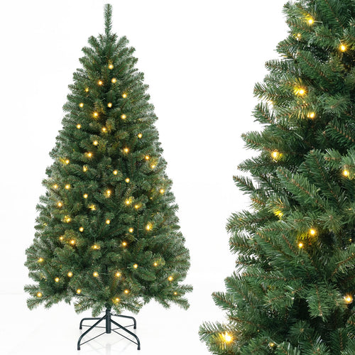 6/7/8 FT Artificial Christmas Tree with 568/830/1182 Branch Tips and 200/250/400 Warm White LED Lights-M, Green