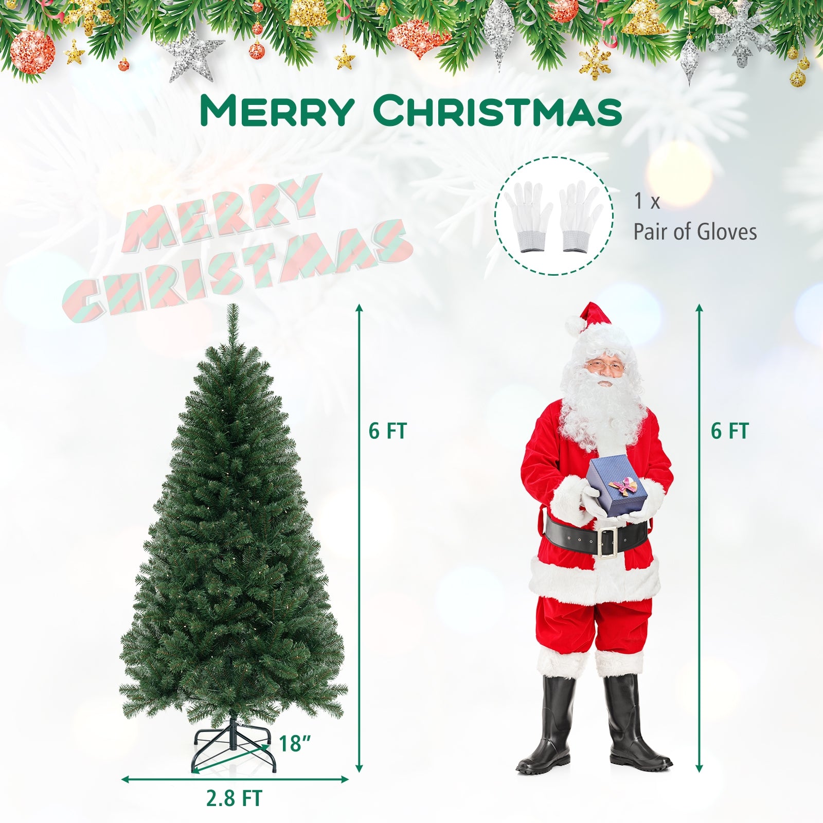 6/7/8 FT Artificial Christmas Tree with 568/830/1182 Branch Tips and 200/250/400 Warm White LED Lights-M, Green Christmas Tree at Gallery Canada