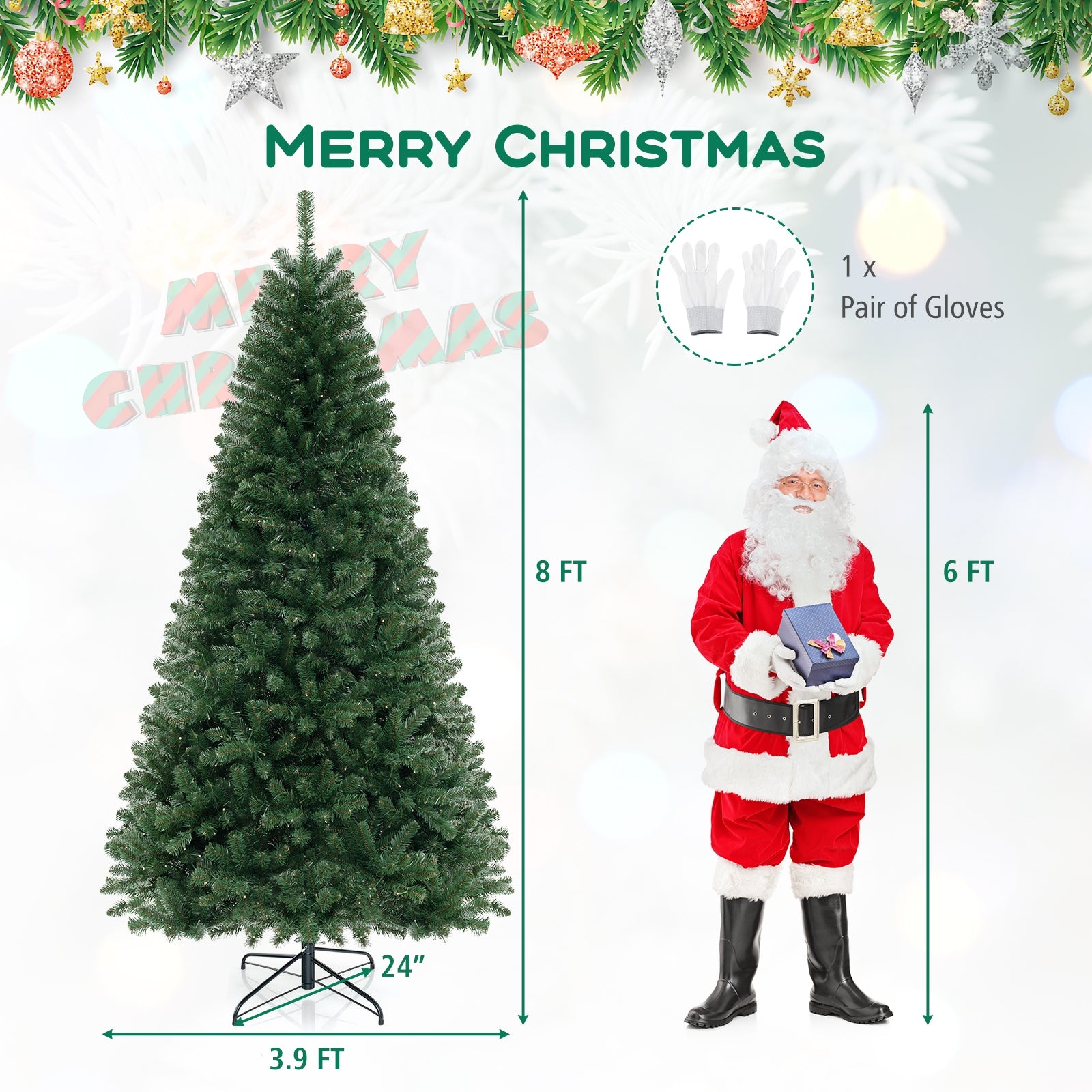 6/7/8 FT Artificial Christmas Tree with 568/830/1182 Branch Tips and 200/250/400 Warm White LED Lights-XL, Green Christmas Tree at Gallery Canada