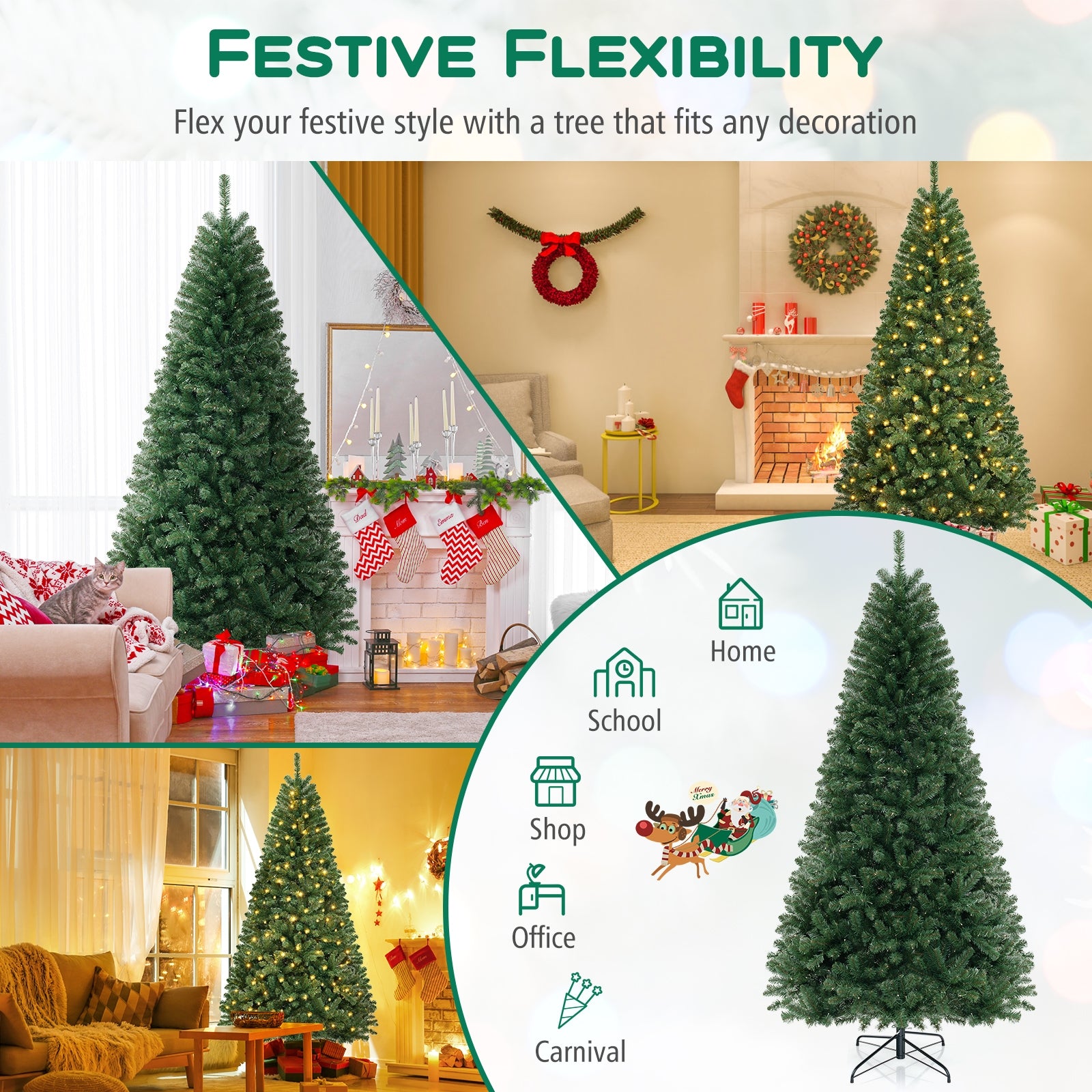 6/7/8 FT Artificial Christmas Tree with 568/830/1182 Branch Tips and 200/250/400 Warm White LED Lights-XL, Green Christmas Tree at Gallery Canada