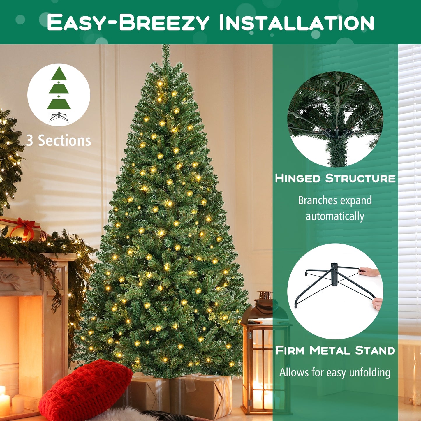 6/7/8 FT Artificial Christmas Tree with 568/830/1182 Branch Tips and 200/250/400 Warm White LED Lights-XL, Green Christmas Tree at Gallery Canada