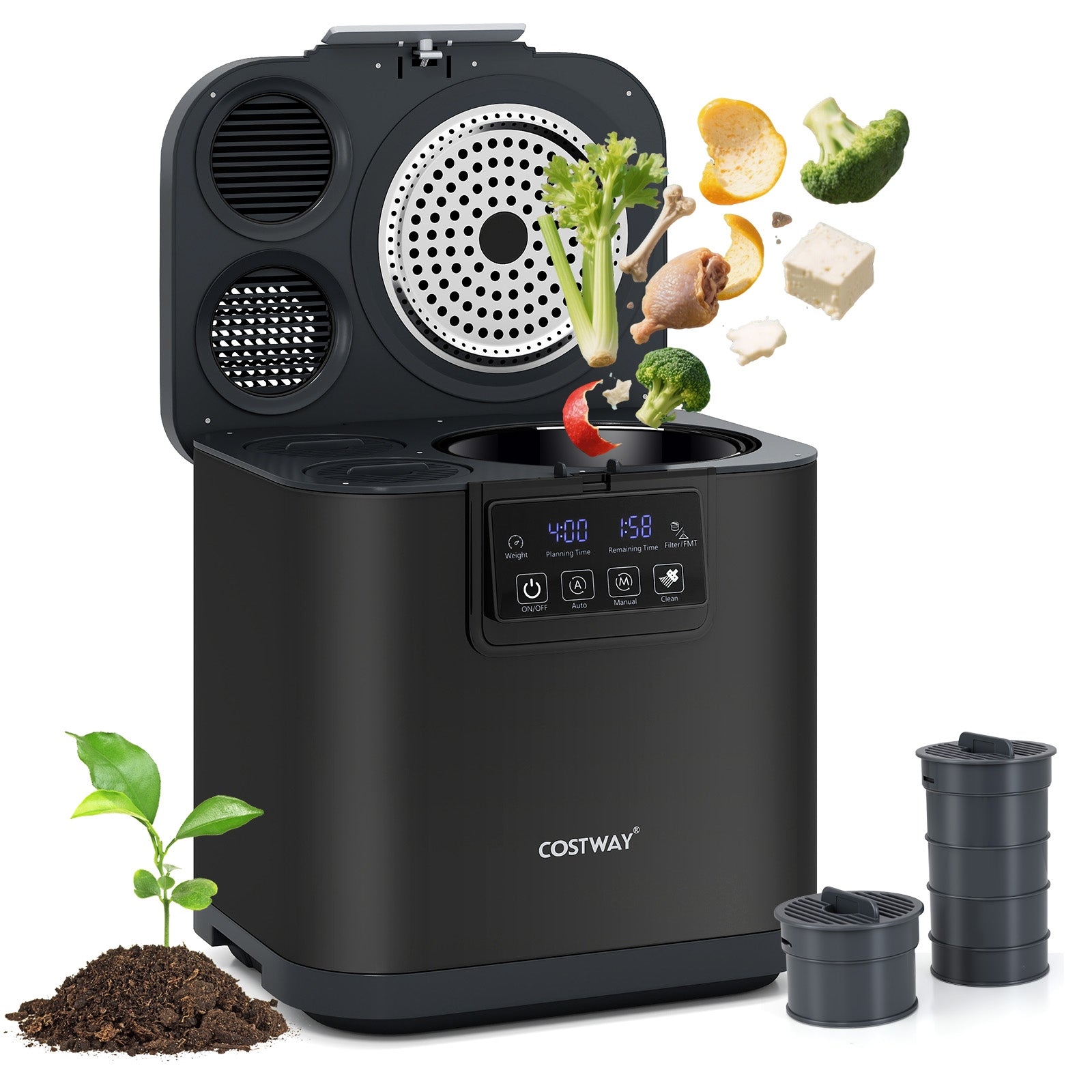 4 L Electric Kitchen Composter With Lid, LED Display, Black Food Mixers & Blenders Black at Gallery Canada
