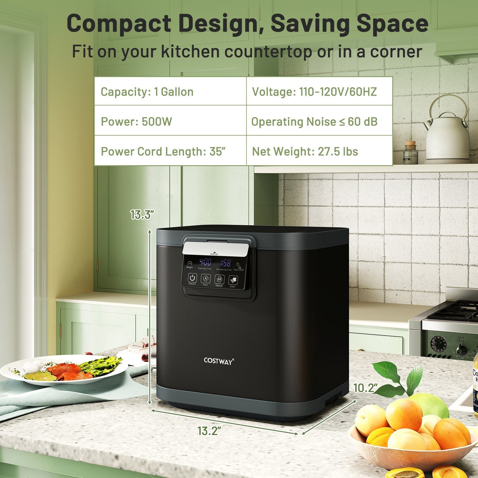 4 L Electric Composter with Lid and LED Display for Kitchen, Black Food Mixers & Blenders at Gallery Canada