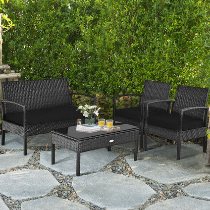 4 Pieces Patio Rattan Cushioned Furniture Set, Black Patio Conversation Sets at Gallery Canada