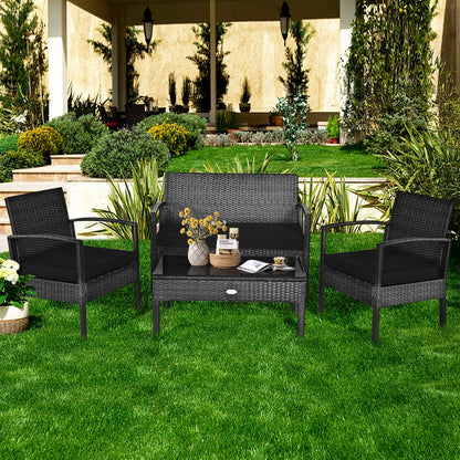 4 Pieces Patio Rattan Cushioned Furniture Set, Black Patio Conversation Sets at Gallery Canada