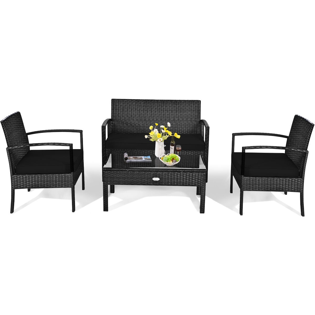4 Pieces Patio Rattan Cushioned Furniture Set, Black Patio Conversation Sets at Gallery Canada