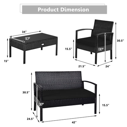 4 Pieces Patio Rattan Cushioned Furniture Set, Black Patio Conversation Sets at Gallery Canada