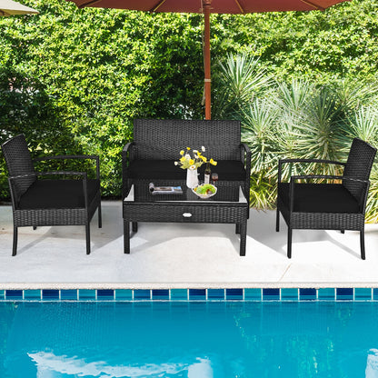 4 Pieces Patio Rattan Cushioned Furniture Set, Black Patio Conversation Sets at Gallery Canada