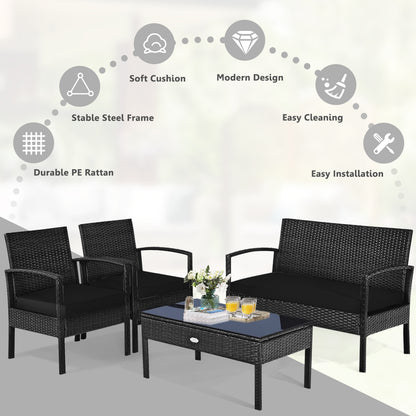 4 Pieces Patio Rattan Cushioned Furniture Set, Black Patio Conversation Sets at Gallery Canada