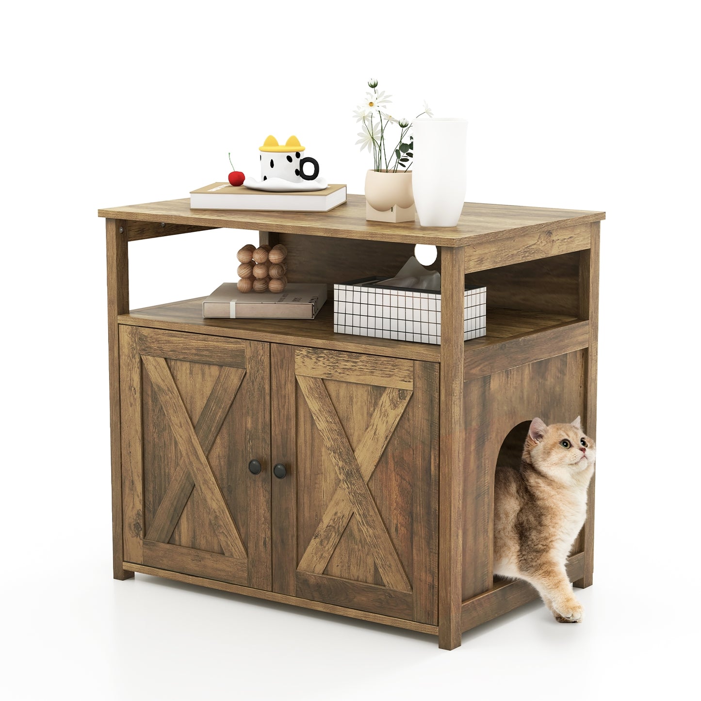 Cat Litter Box Enclosure, Double Barn Doors, Oak Cat Houses at Gallery Canada