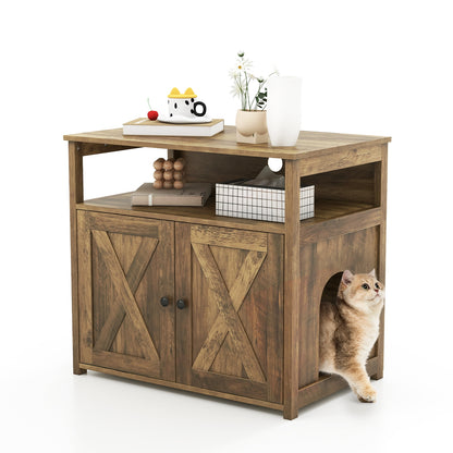 Cat Litter Box Enclosure, Double Barn Doors, Oak Cat Houses at Gallery Canada