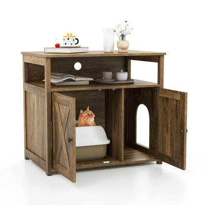Cat Litter Box Enclosure with Double Barn Doors Divider Side Entry and Storage Shelf, Oak Cat Houses at Gallery Canada