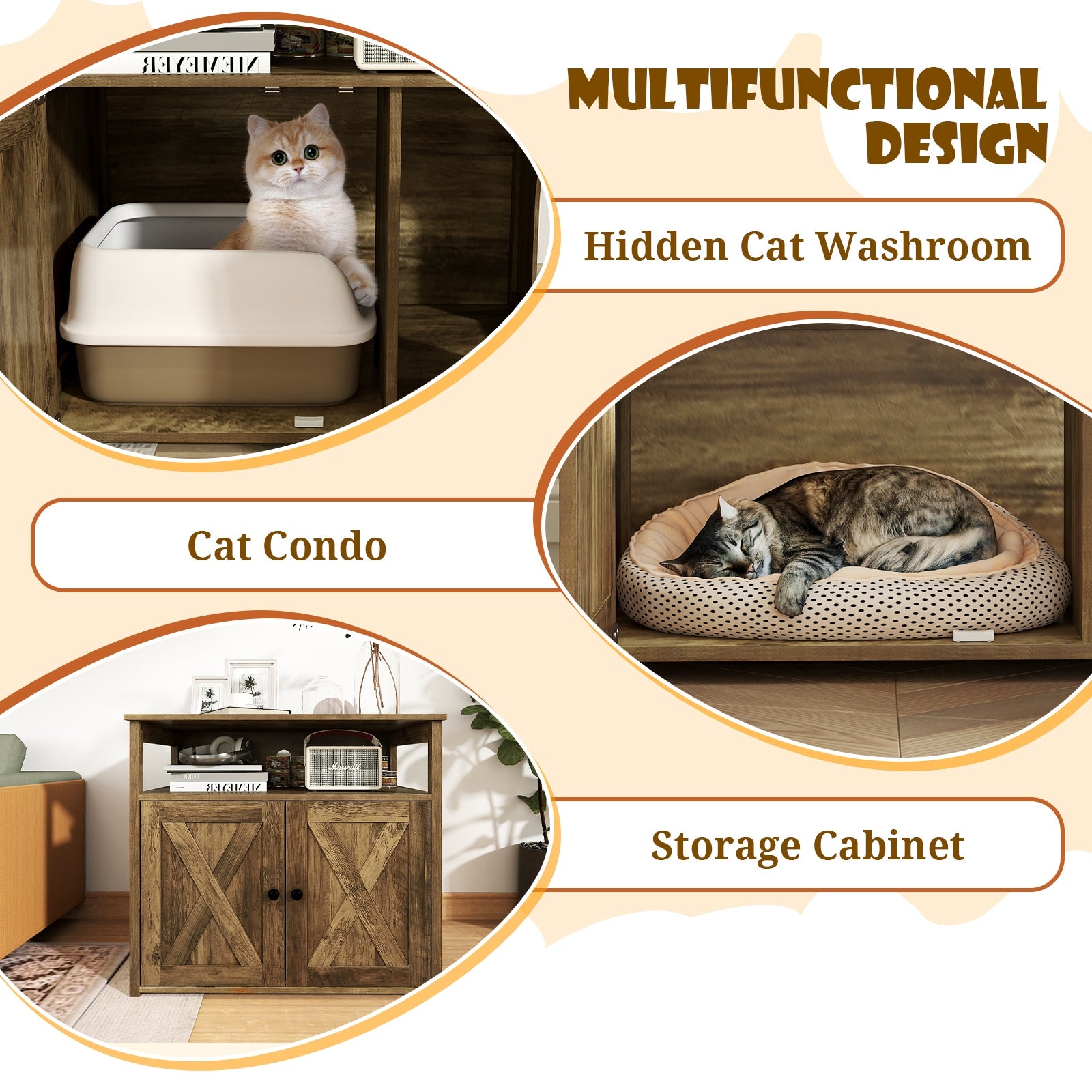 Cat Litter Box Enclosure with Double Barn Doors Divider Side Entry and Storage Shelf, Oak Cat Houses at Gallery Canada