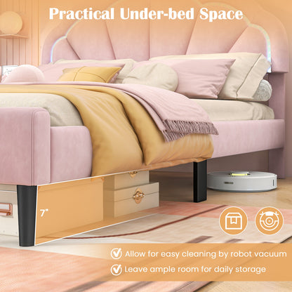 Upholstered LED Bed Frame with Adjustable Flower Headboard and Metal Support Feet Pink-Queen Size Beds & Bed Frames at Gallery Canada