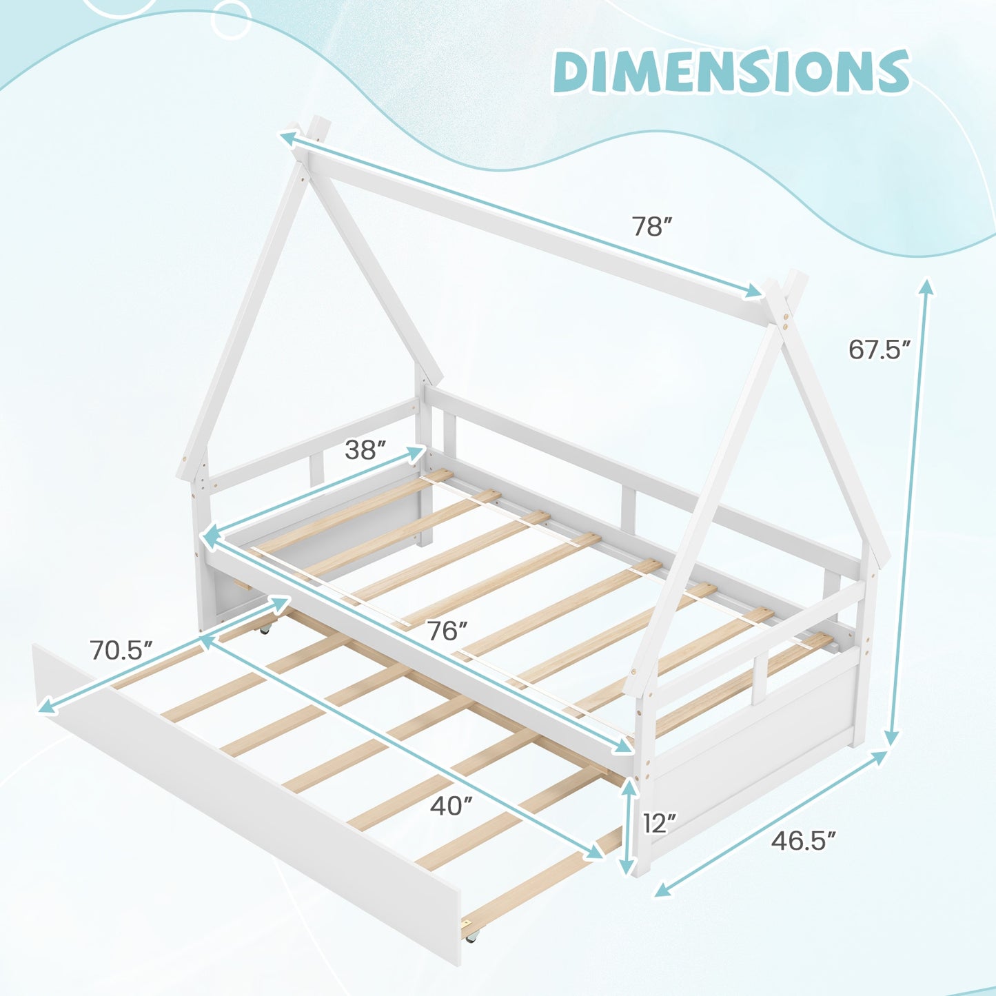 Twin Size House Bed with Trundle and Safety Guardrail, White Trundle Bed Frame at Gallery Canada