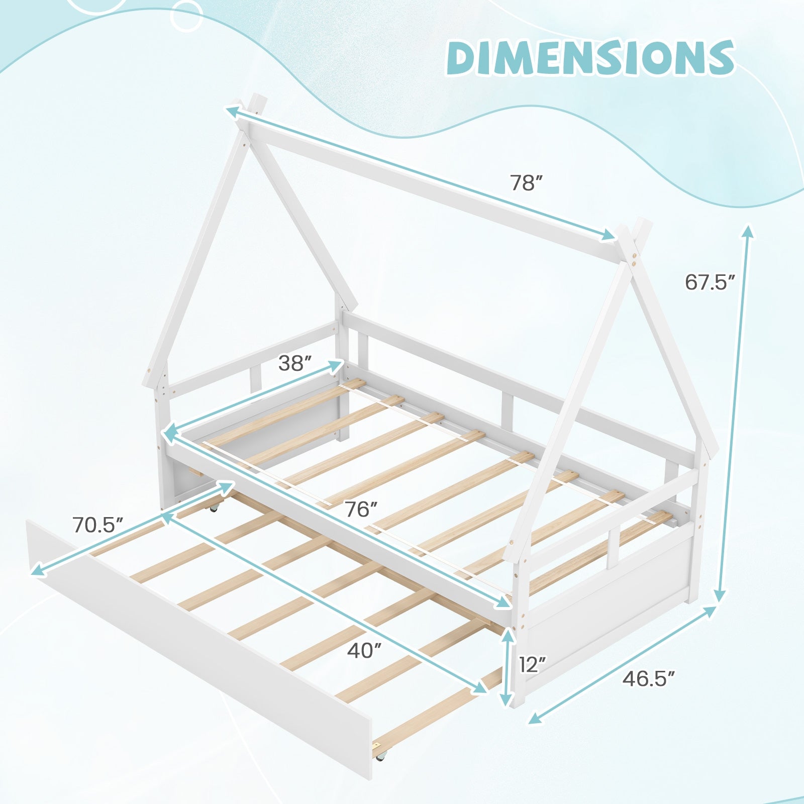 Twin Size House Bed with Trundle and Safety Guardrail, White Trundle Bed Frame at Gallery Canada