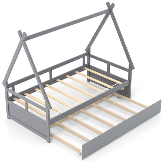 Twin Size House Bed With Trundle, Gray Trundle Bed Frame Gray at Gallery Canada