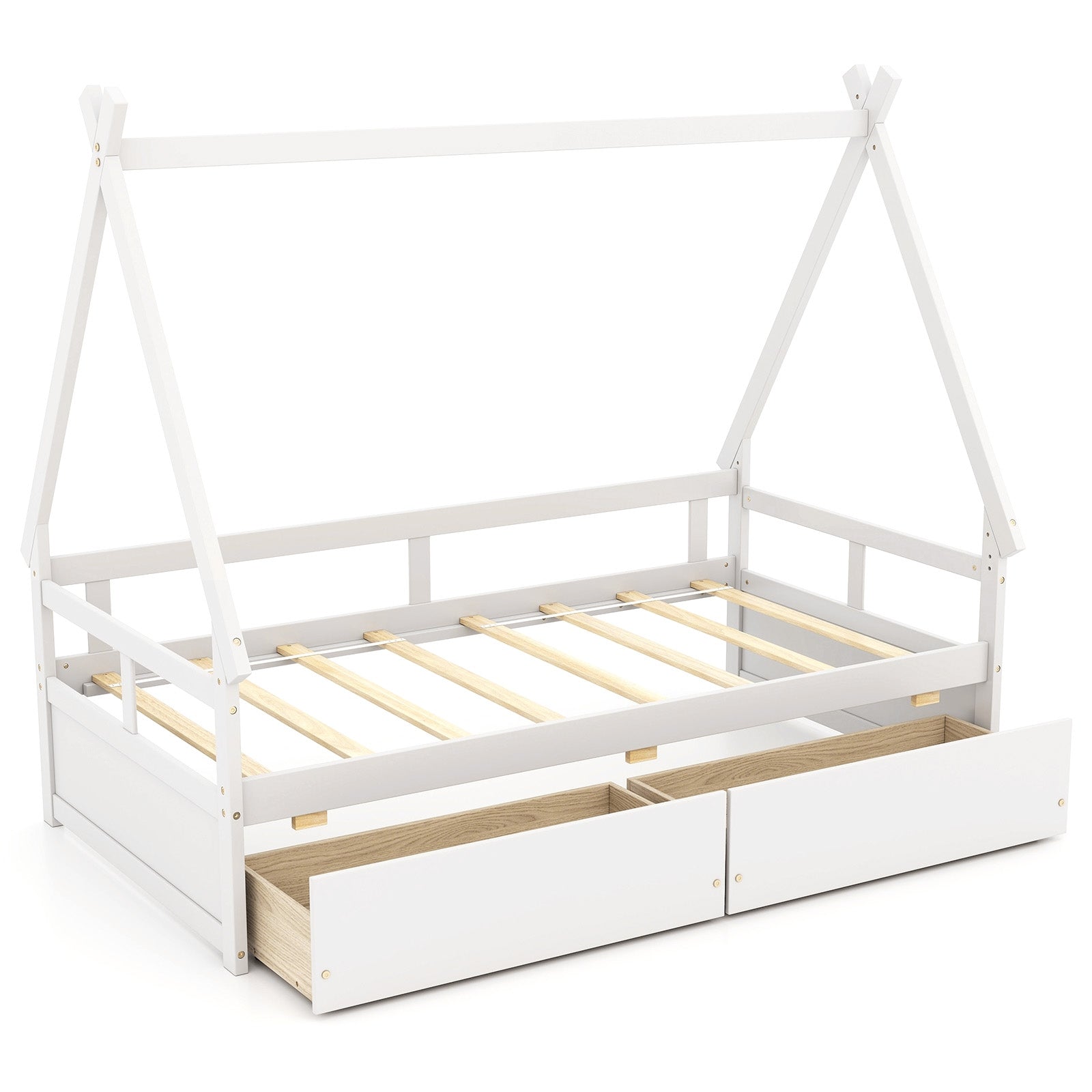 Twin Size House Bed With Roof, Safety Guardrail, White Toddler Beds at Gallery Canada