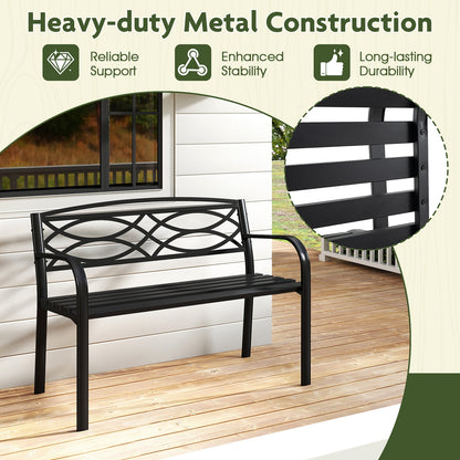Garden Bench with Curved Armrests and Backrest, Black Outdoor Benches at Gallery Canada