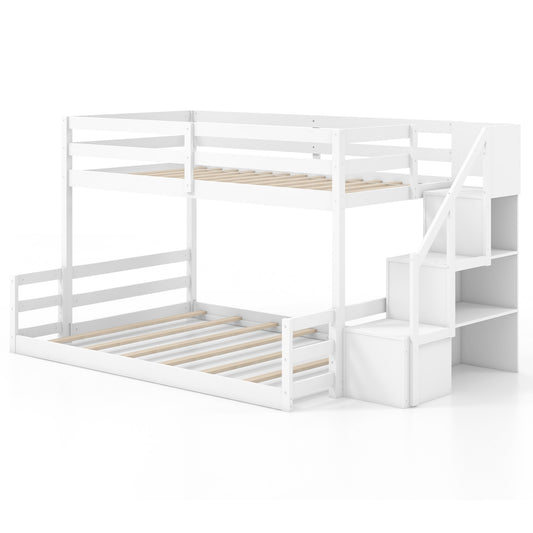 Solid Wood Twin Over Full Low Bunk Bed, White Bunk Bed Frame White at Gallery Canada