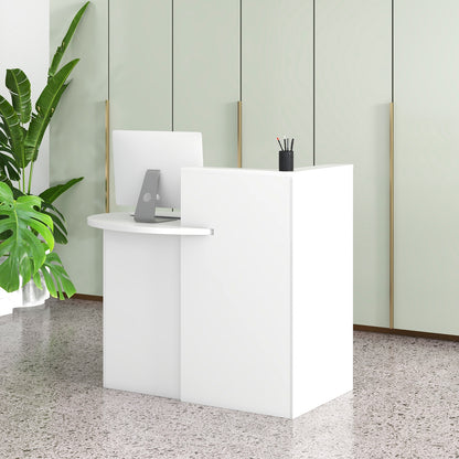 Reception Office Desk With Open Shelf, Lockable Drawer, White Corner Desks at Gallery Canada