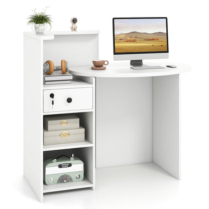 Reception Office Desk With Open Shelf, Lockable Drawer, White Corner Desks White at Gallery Canada